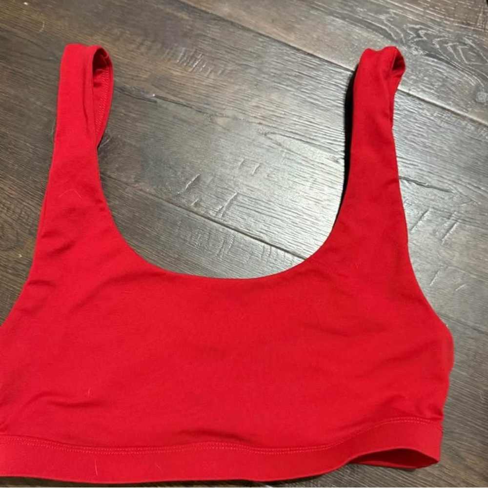 Fabletics Red Scoop Neck sports bra